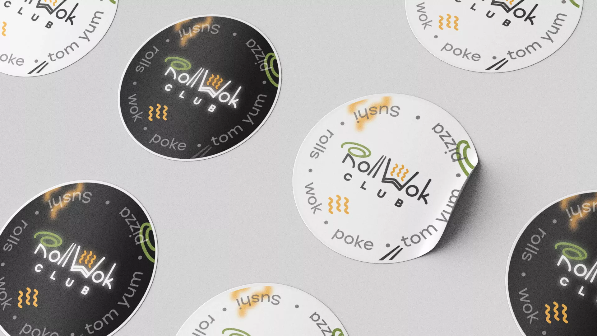 Разработка наклеек для суши-бара «Roll Wok Club» в Почепе